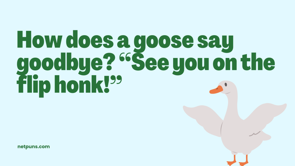 How does a goose say goodbye? “See you on the flip honk!”